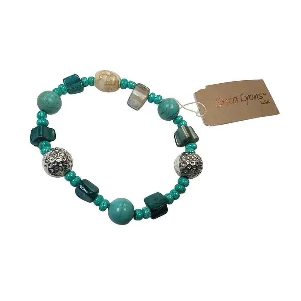 Erica Lyons Usa Turquoise Color Beads Silver Balls Bracelet 7 Inch 19$